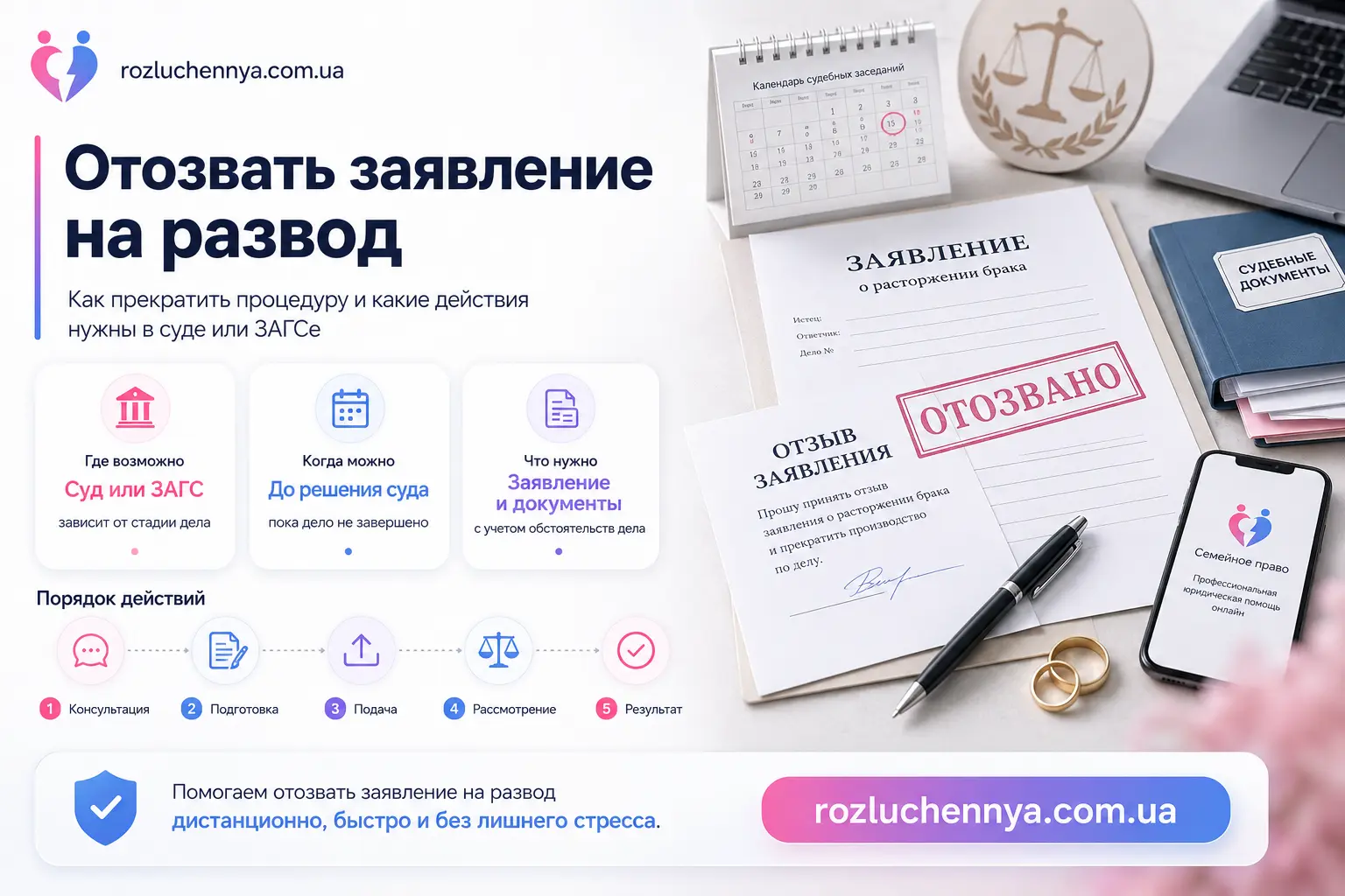 Отозвать заявление на развод через суд или ЗАГС с юридическим сопровождением