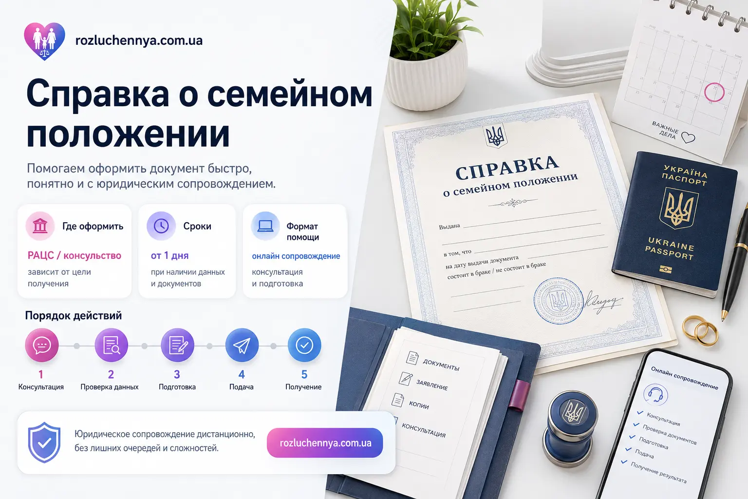 Справка о семейном положении с юридическим сопровождением онлайн