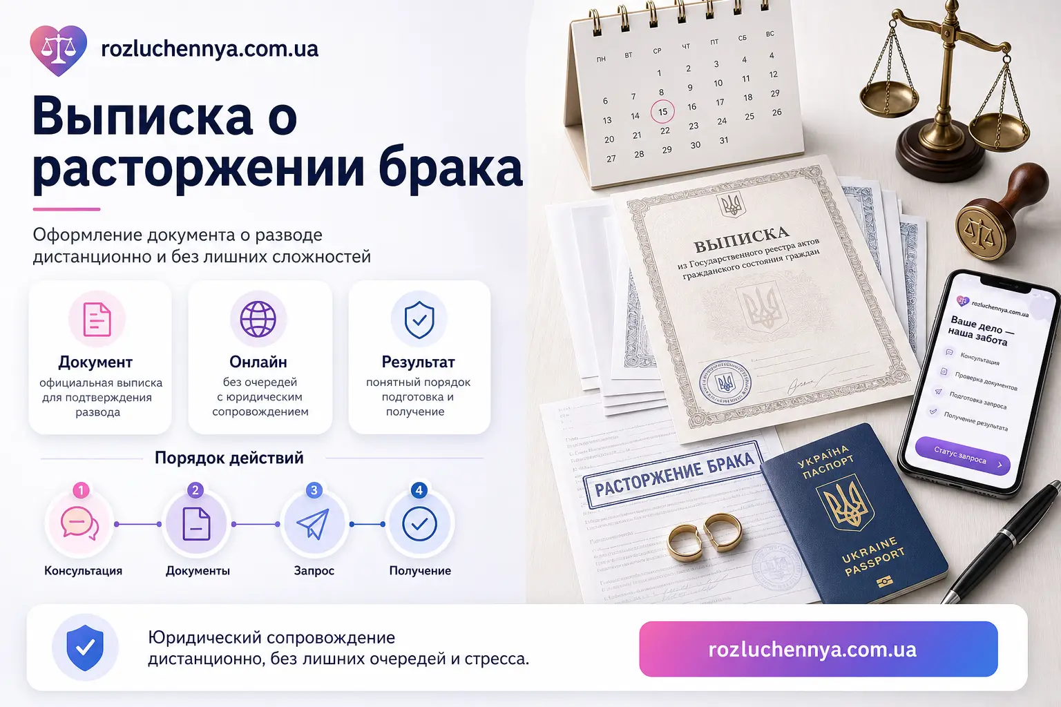 Выписка о расторжении брака с юридическим сопровождением онлайн